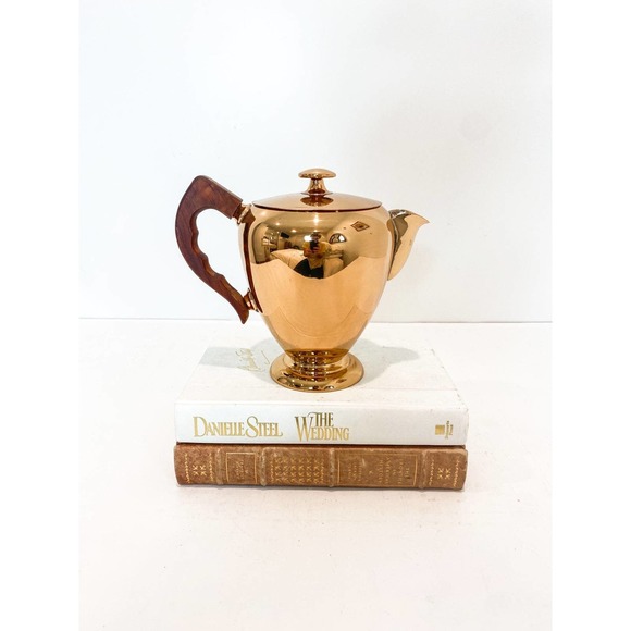 Vintage Copper tea kettle wooden handle